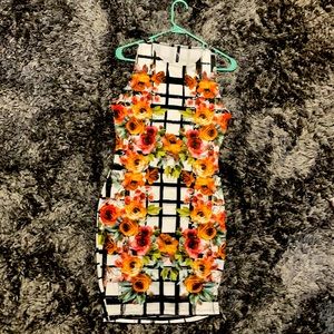 Checkered Floral body con dress